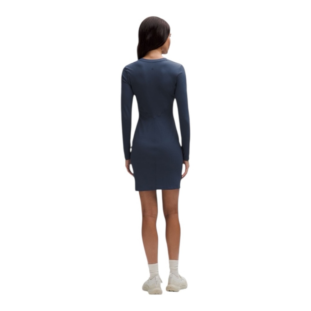Lululemon All Aligned Ribbed Henley Dress Blue Twill Nulu Size 4 NWT - Picture 2 of 8